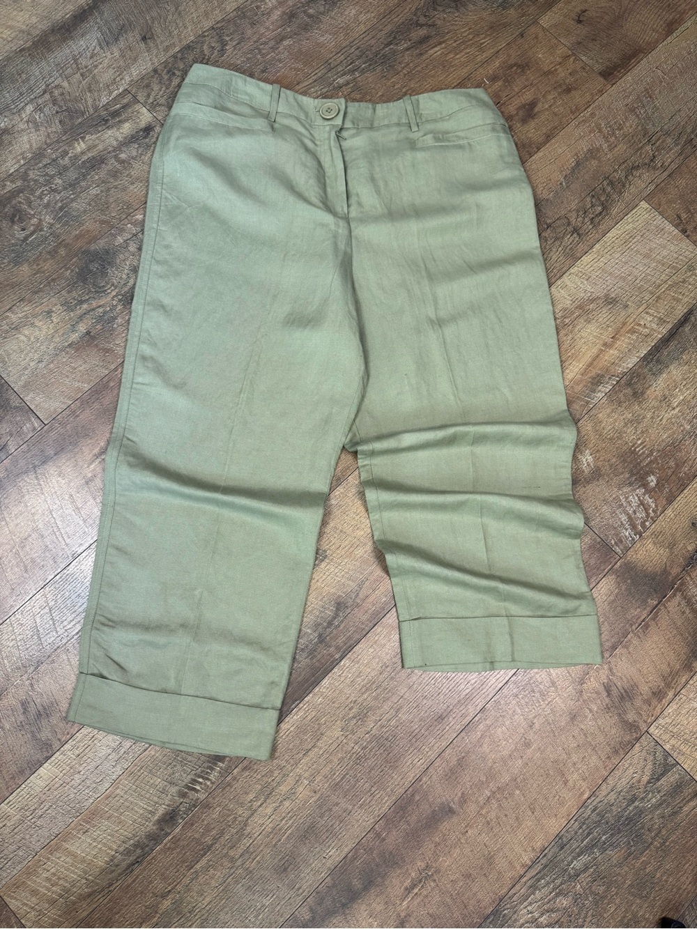 NEW Larry Levine Linen-Blend Cropped Pants Size 16 Cool Moss Green Cuffed